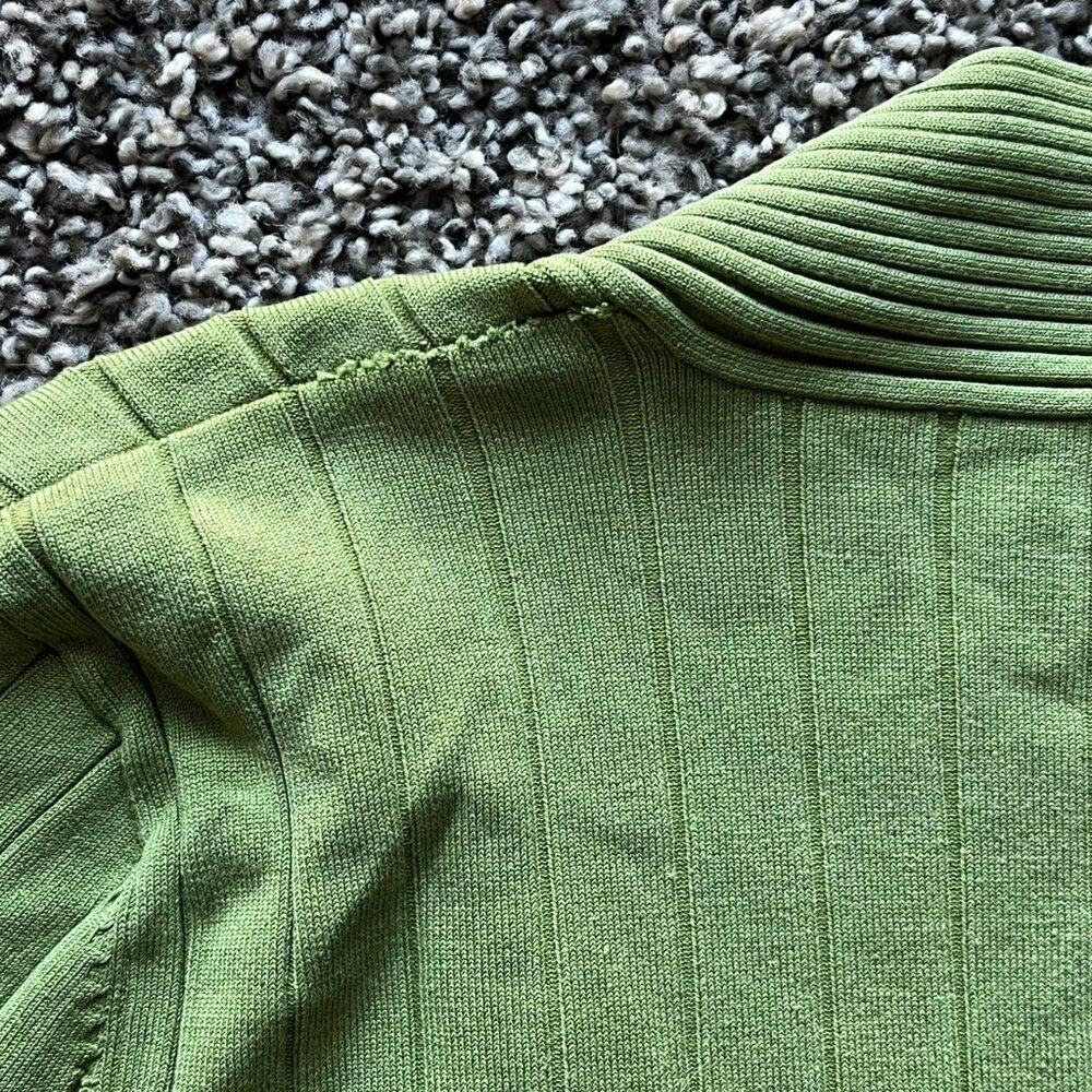 INC Blouse Womens Large Silk Green Ribbed Long Sleeve V-neck Grunge Y2K Top - Picture 7 of 8